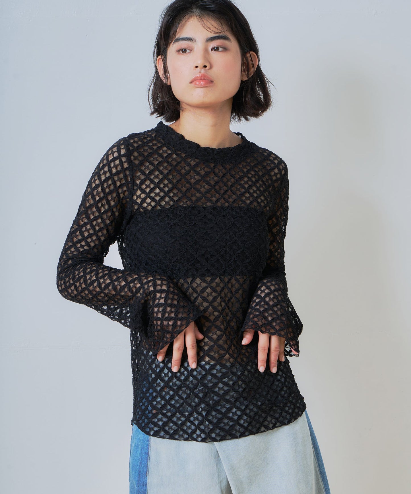 flare sleeve lace blouse / WHT26HBL4094