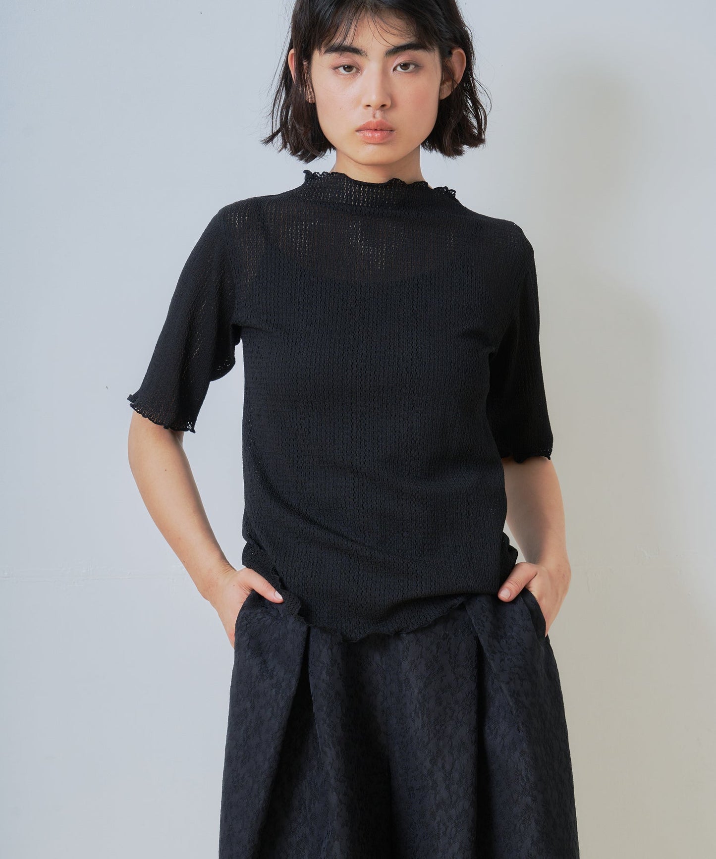 sheer lace blouse / WHT26HBL4097
