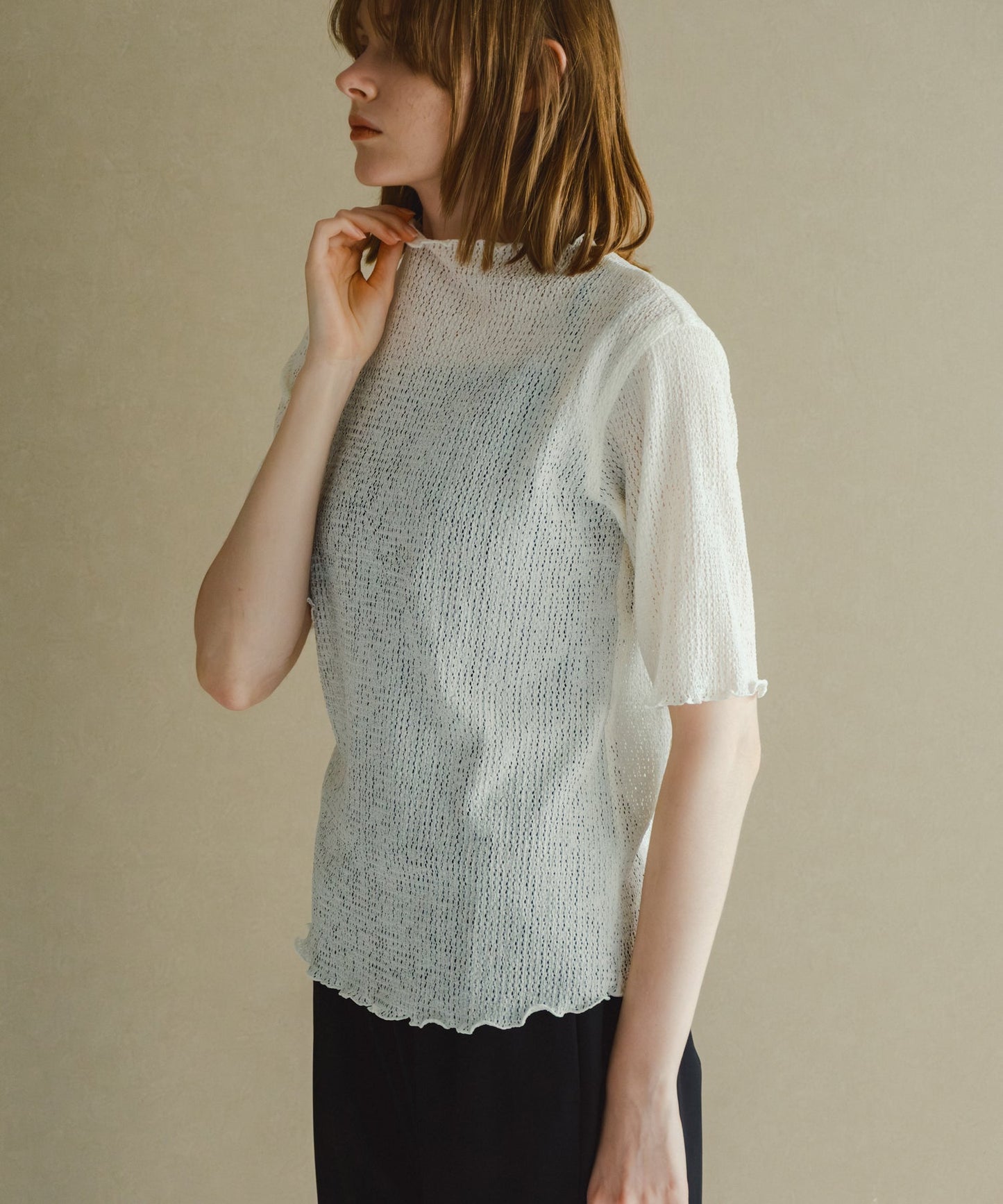 sheer lace blouse / WHT26HBL4097