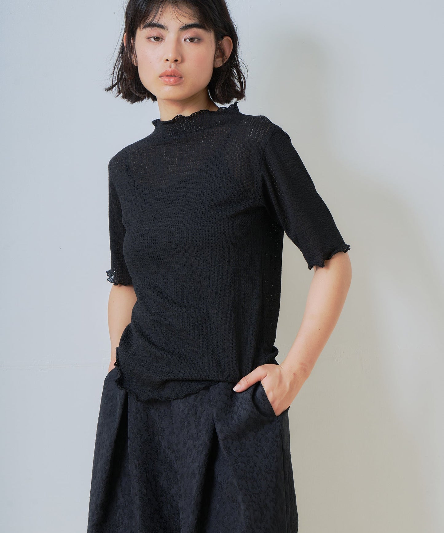 sheer lace blouse / WHT26HBL4097
