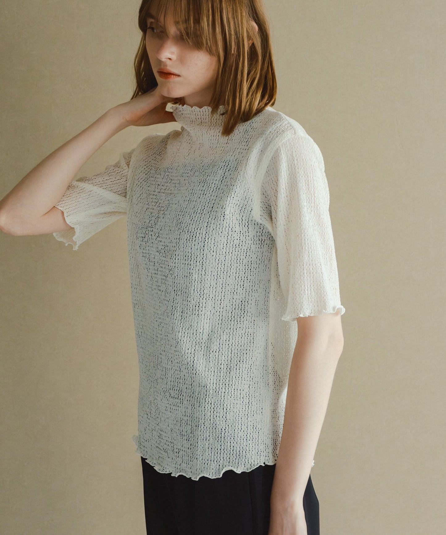 sheer lace blouse / WHT26HBL4097