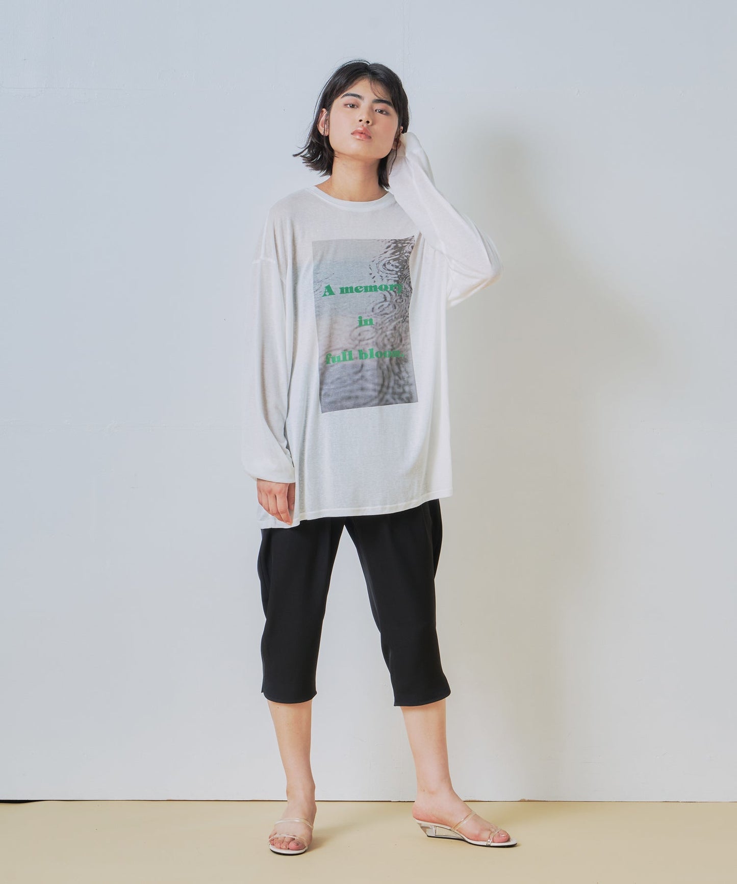 2way sheer print long tee / WHT26HCS4013