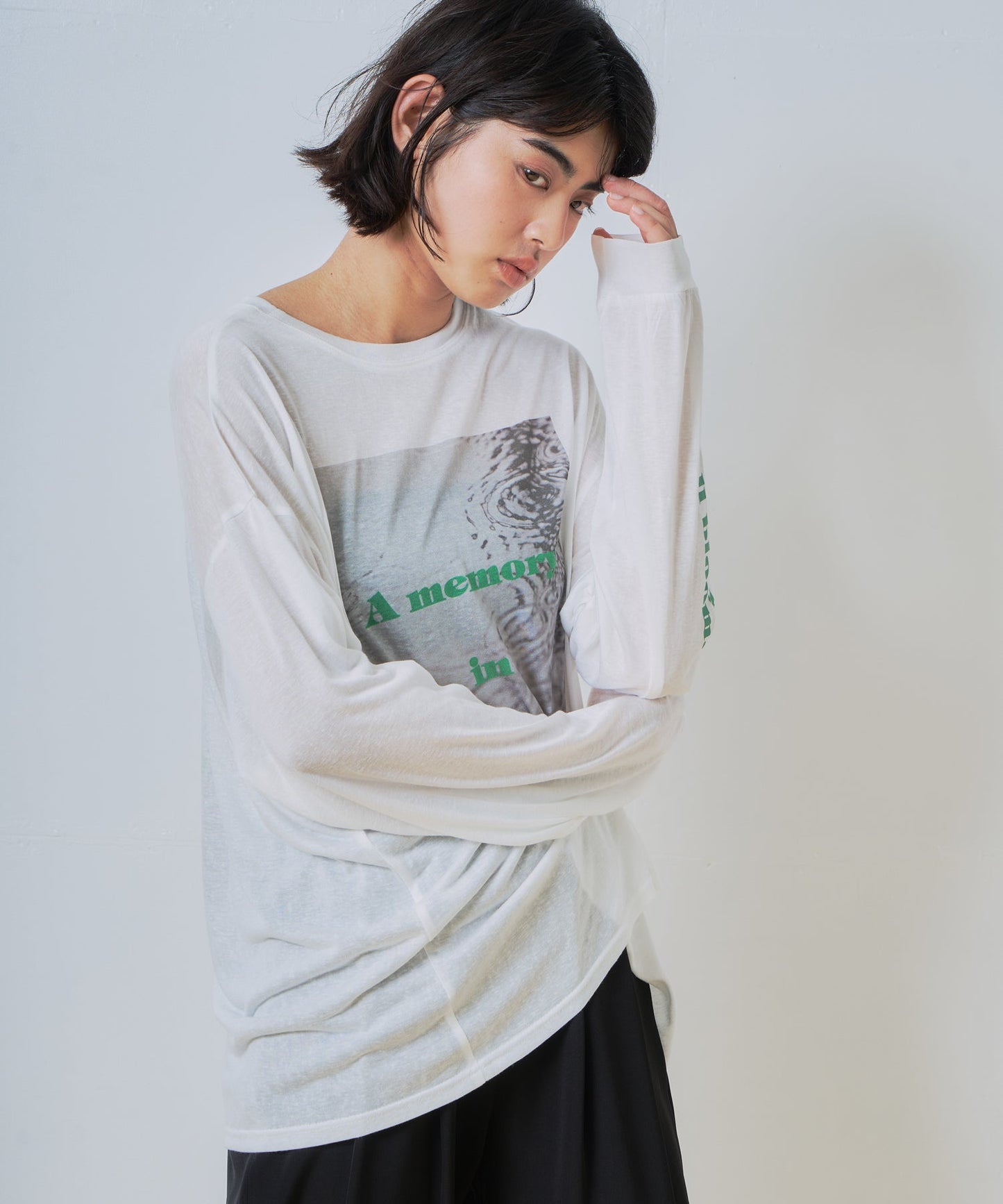 2way sheer print long tee / WHT26HCS4013