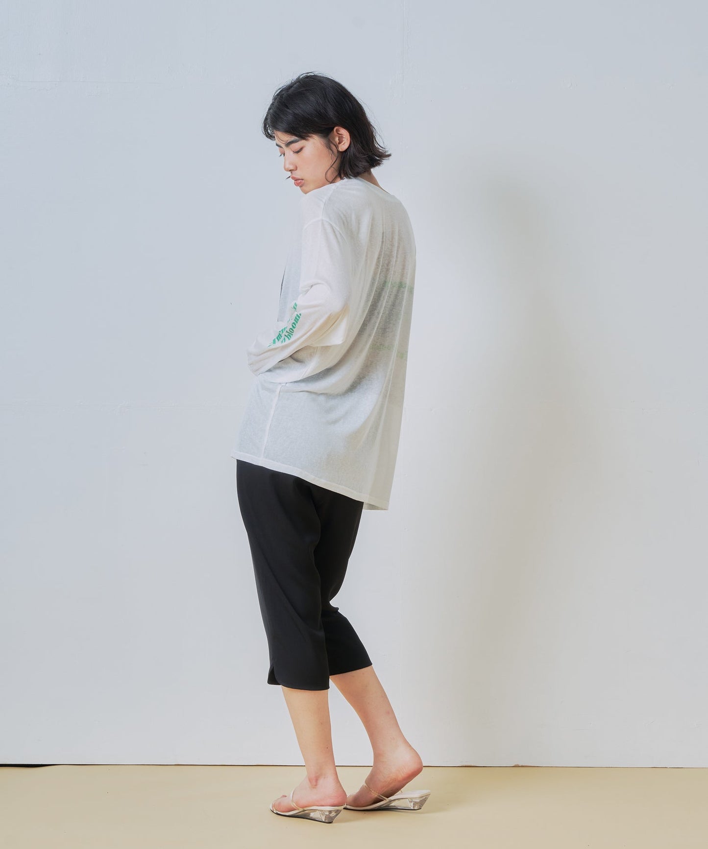2way sheer print long tee / WHT26HCS4013