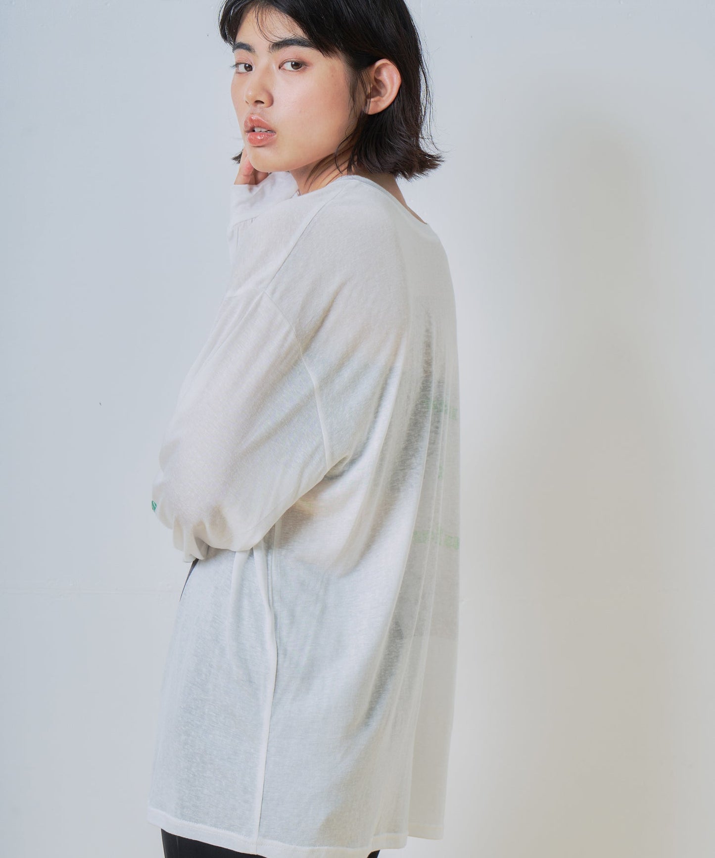 2way sheer print long tee / WHT26HCS4013