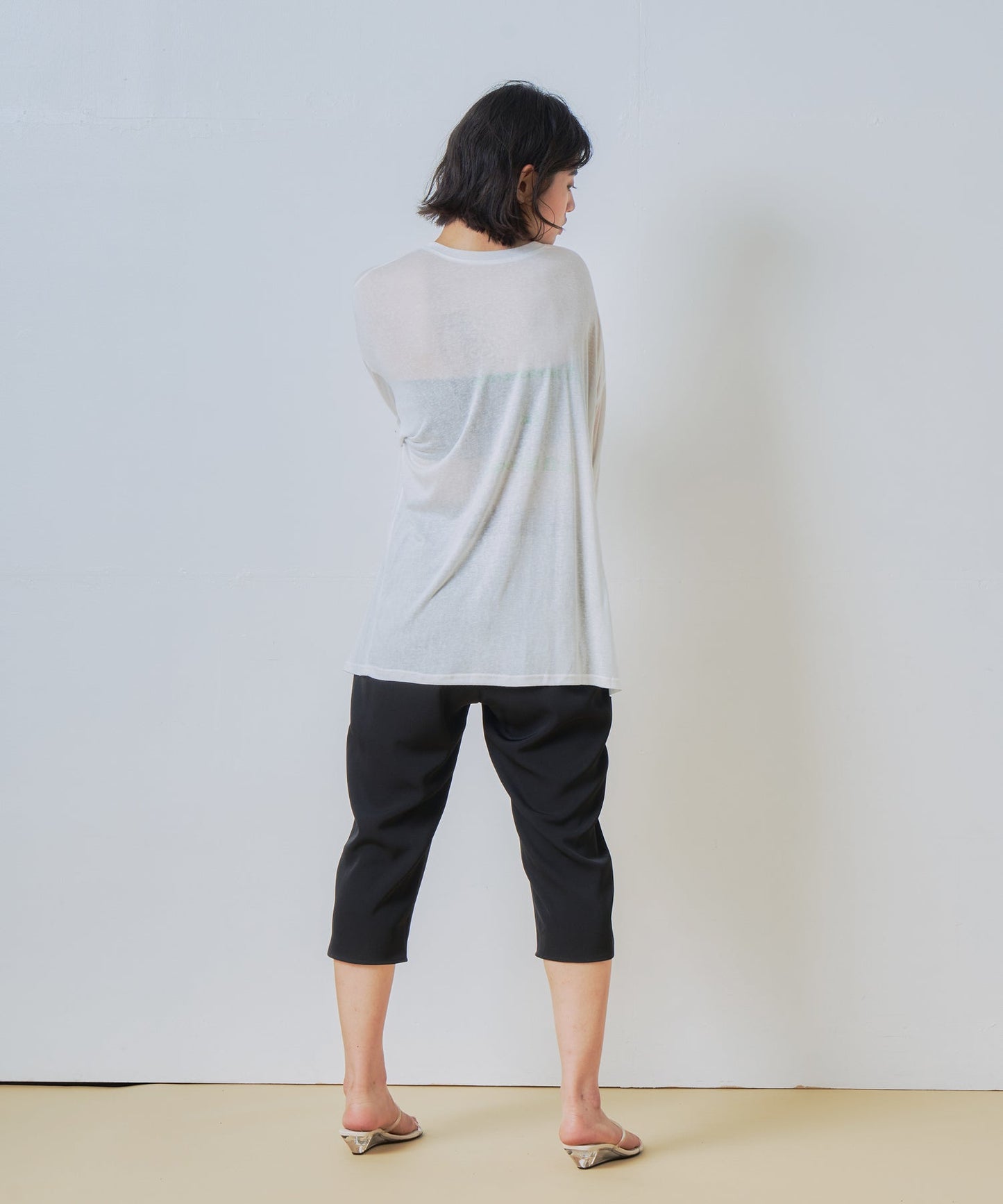 2way sheer print long tee / WHT26HCS4013