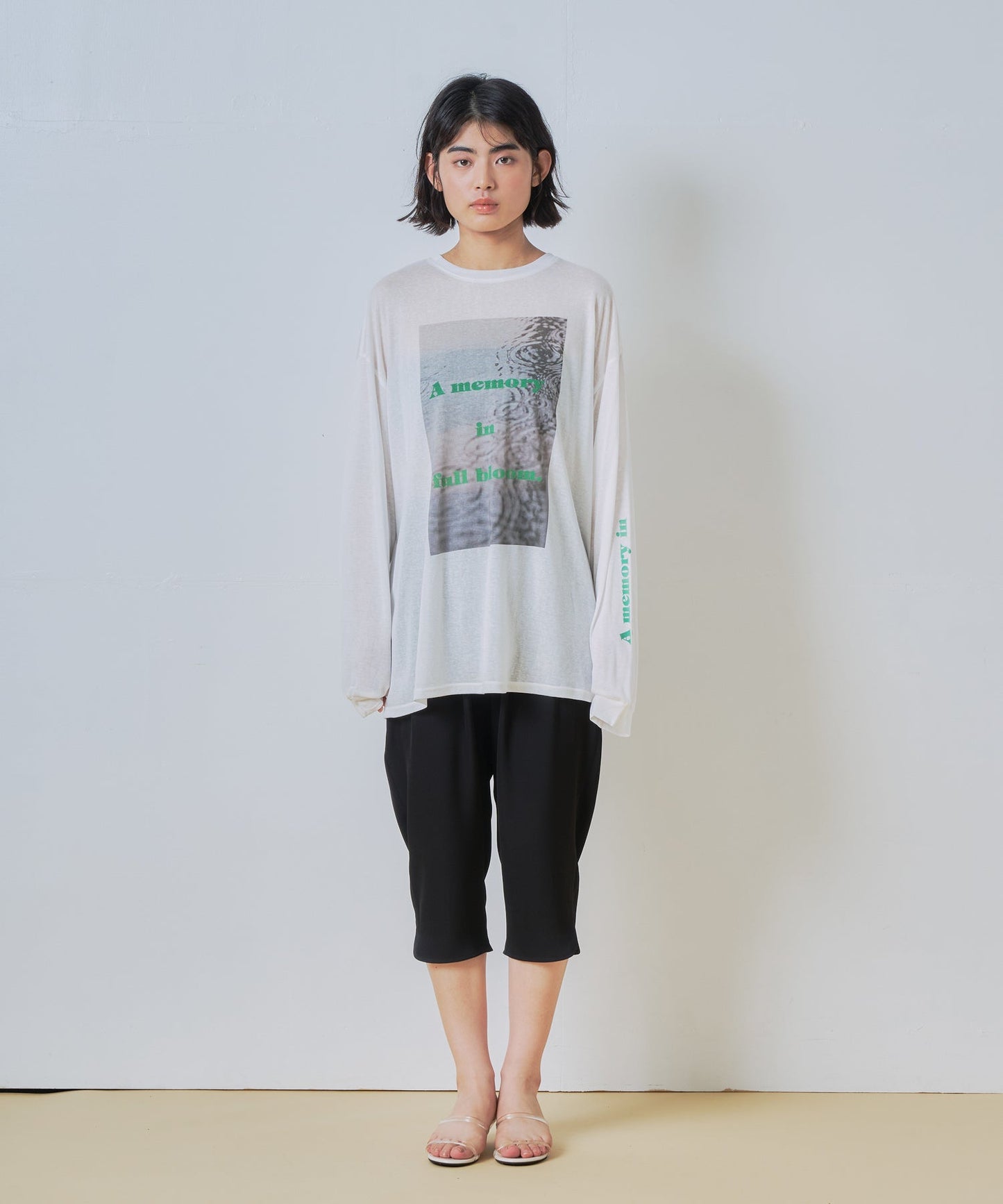 2way sheer print long tee / WHT26HCS4013