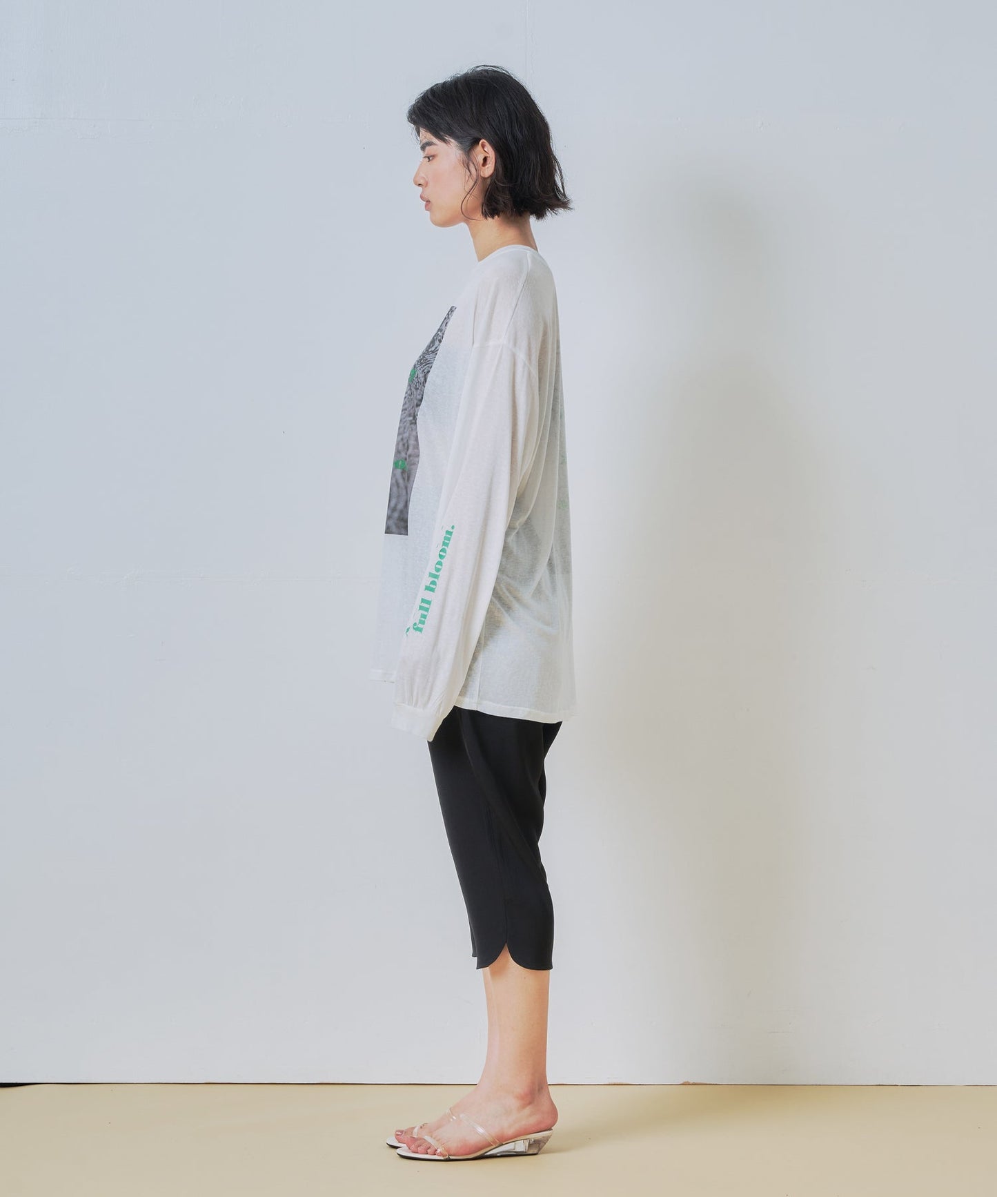 2way sheer print long tee / WHT26HCS4013