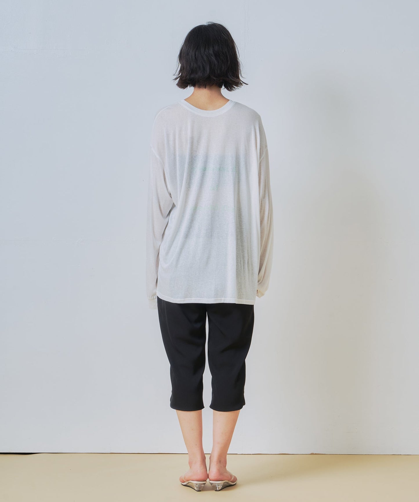 2way sheer print long tee / WHT26HCS4013