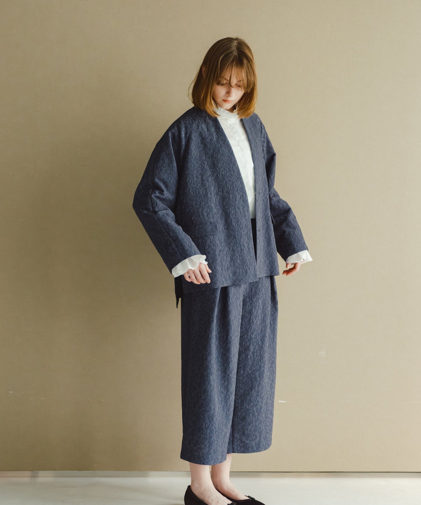 jacquard slit over jacket / WHT26HJK4059