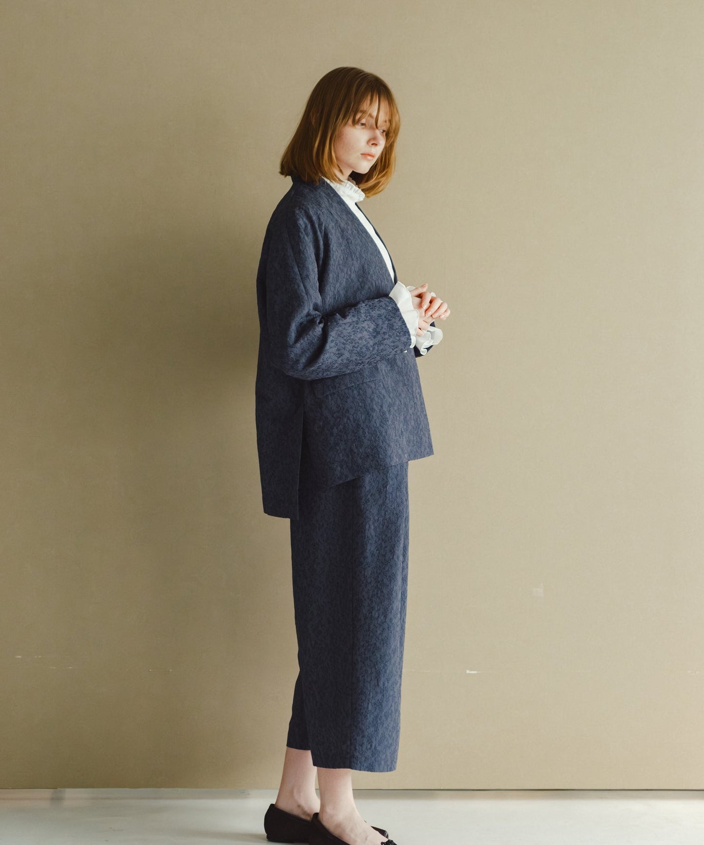 jacquard slit over jacket / WHT26HJK4059